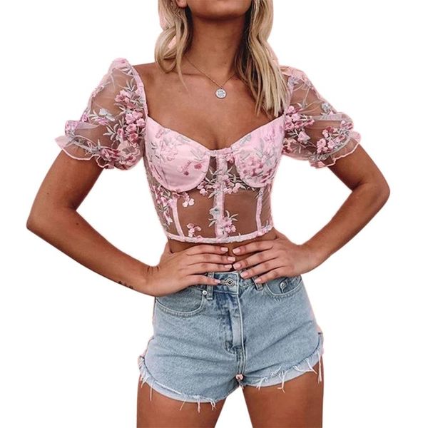women's t-shirt summer dress square neck low chest short sleeve flower embroidered yarn pink mesh embroidery, White
women's t-shirt summer dress square neck low chest short sleeve flower embroidered yarn pink mesh embroidery, White