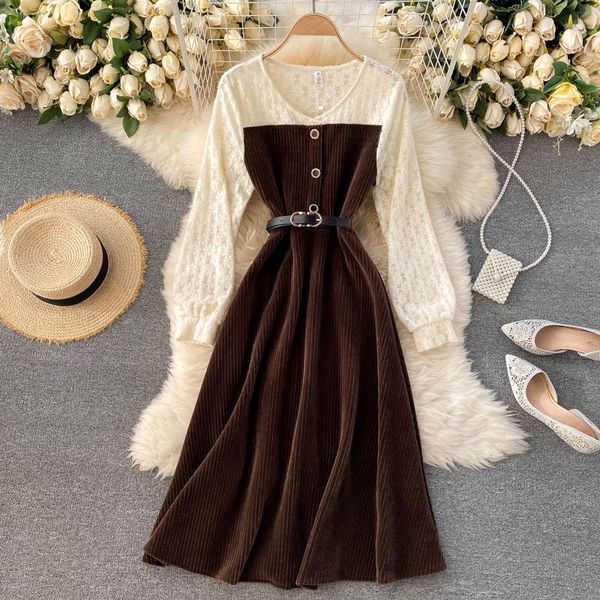 lady new fashion retro corduroy a-line dress women autumn winter sweet lace long sleeve contrast color stitching vestidos q534, Black;gray
lady new fashion retro corduroy a-line dress women autumn winter sweet lace long sleeve contrast color stitching vestidos q534, Black;gray