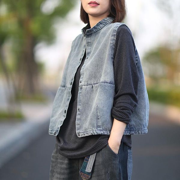 women's vests nini wonderland 2021 spring stand collar denim vest women sleeveless do old cowboy lady outerwear cardigan coat, Black;white
women's vests nini wonderland 2021 spring stand collar denim vest women sleeveless do old cowboy lady outerwear cardigan coat, Black;white