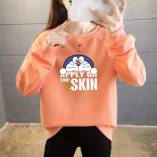 2021 spring and autumn korean thin sweater cloth cartoon printing loose large women's student coat, Black 
2021 spring and autumn korean thin sweater cloth cartoon printing loose large women's student coat, Black