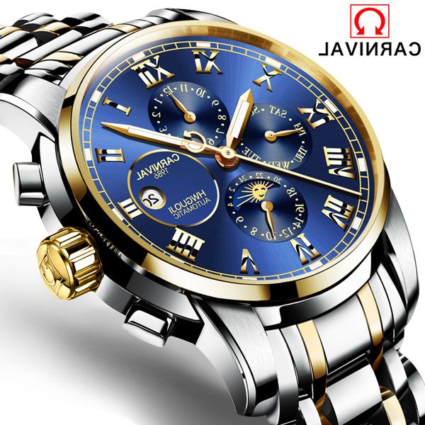 carnival luxury mens automatic mechanical watches men stainless steel strap watch male fashion casual business clock reloj, Slivery;brown
carnival luxury mens automatic mechanical watches men stainless steel strap watch male fashion casual business clock reloj, Slivery;brown