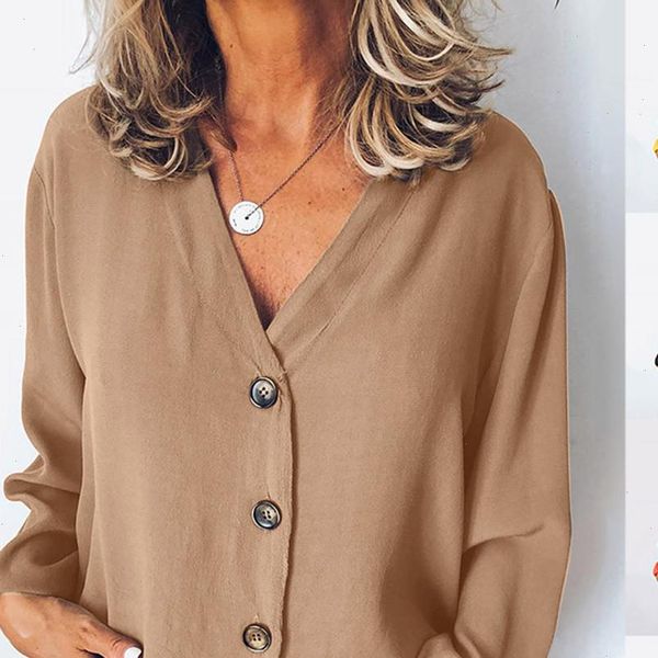 2021 new women blouse casual solid long sleeve v neck buttons opening loose shirt blouse womens shirt female, White
2021 new women blouse casual solid long sleeve v neck buttons opening loose shirt blouse womens shirt female, White