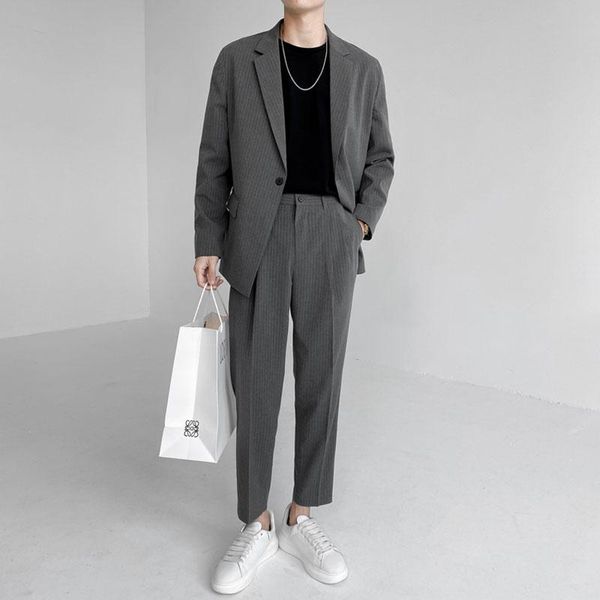 men's suits & blazers mens 2pcs stripe sets korean streetwear loose business casual jacket ankle-length pants male dress wedding, White;black
men's suits & blazers mens 2pcs stripe sets korean streetwear loose business casual jacket ankle-length pants male dress wedding, White;black