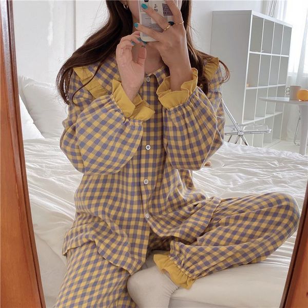 pyjamas women soft cotton home wear 2020 autumn winter pijama female pants suit lapel plaid pajamas set sleepwear, Black;red
pyjamas women soft cotton home wear 2020 autumn winter pijama female pants suit lapel plaid pajamas set sleepwear, Black;red