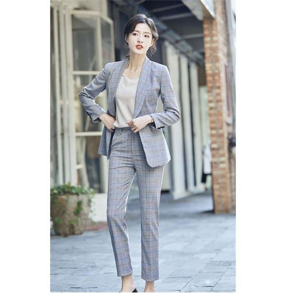 women's two piece pants spring and autumn suit fashion slim plaid double breasted blazer set lady (jacket + pants), White
women's two piece pants spring and autumn suit fashion slim plaid double breasted blazer set lady (jacket + pants), White