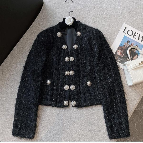 women's jackets 2021 autumn and winter jacket women wool double row silver buttons long sleeve cropped coat lady black, Black;brown
women's jackets 2021 autumn and winter jacket women wool double row silver buttons long sleeve cropped coat lady black, Black;brown