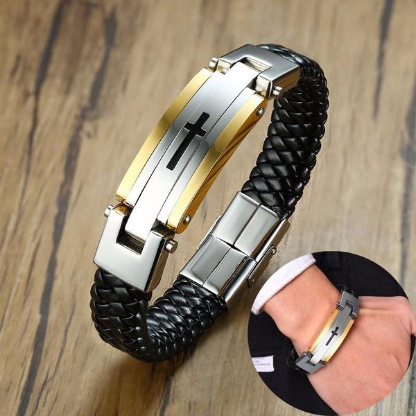 charm bracelets mens braided leather bracelet stainless steel cross silver and gold tone, Golden;silver
charm bracelets mens braided leather bracelet stainless steel cross silver and gold tone, Golden;silver
