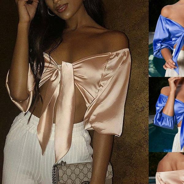 new womens ladies satin silk tie up knot flared sleeved cropped off shoulder plunge women shirt fashion streetwear, White
new womens ladies satin silk tie up knot flared sleeved cropped off shoulder plunge women shirt fashion streetwear, White