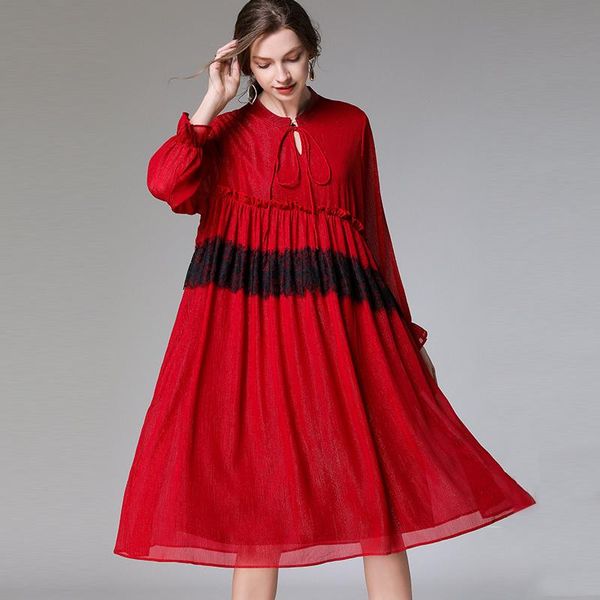 casual dresses 2021 spring plus size womens fashion loose long sleeve lace-up lace patchwork flicker chiffon elegant dress, Black;gray
casual dresses 2021 spring plus size womens fashion loose long sleeve lace-up lace patchwork flicker chiffon elegant dress, Black;gray
