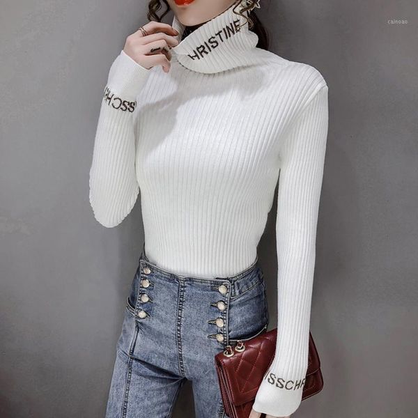 women's sweaters turtleneck sweater pullover women letters long sleeve knitted slim winter jumper, White;black
women's sweaters turtleneck sweater pullover women letters long sleeve knitted slim winter jumper, White;black