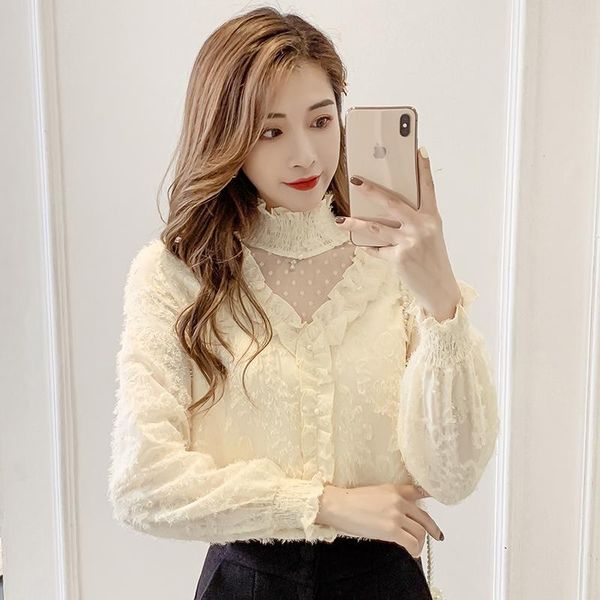 women's blouses & shirts korean style womens and sweet splicing lace camisas mujer patchwork blusas de moda 2021, White
women's blouses & shirts korean style womens and sweet splicing lace camisas mujer patchwork blusas de moda 2021, White