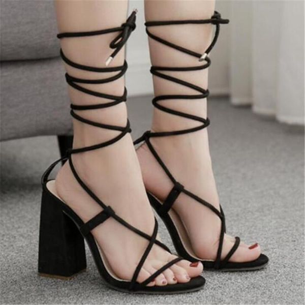 dress shoes women sandals flock lace up 11.5cm square heel high heels round toe shallow front & rear strap size 35-42 black 
dress shoes women sandals flock lace up 11.5cm square heel high heels round toe shallow front & rear strap size 35-42 black