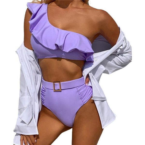 women's swimwear lady one shoulder bikini set 2021 solid purple sleeveless oblique swimsuit for women classic bare midriff, White;black
women's swimwear lady one shoulder bikini set 2021 solid purple sleeveless oblique swimsuit for women classic bare midriff, White;black
