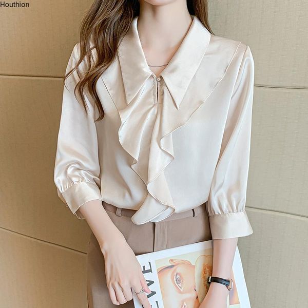 women's blouses & shirts blouse chiffon 2021 ruffle pure color stitching 3/4 sleeve doll collar shirt korean casual fashion houthion, White
women's blouses & shirts blouse chiffon 2021 ruffle pure color stitching 3/4 sleeve doll collar shirt korean casual fashion houthion, White