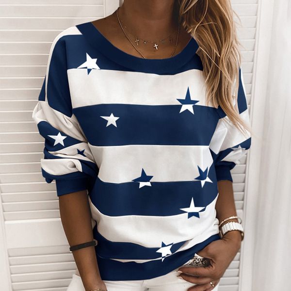 stripe stars women's sweatshirt plus size female pullover o-neck sweatshirts long sleeve autumn lady casual streetwear 201008, Black
stripe stars women's sweatshirt plus size female pullover o-neck sweatshirts long sleeve autumn lady casual streetwear 201008, Black