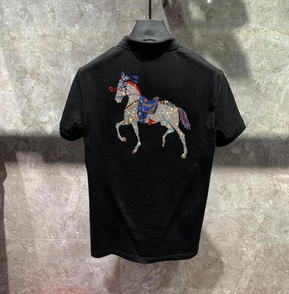 men short sleeve casual male rhinestones horse slim fit homme polo shirts, White;black
men short sleeve casual male rhinestones horse slim fit homme polo shirts, White;black