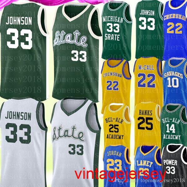 

michigan university earvin 33 johnson jersey lew alcindor 34 jesus shuttlesworth jerseys bel-air academy 14 smith 25 banks basketball size s, Black