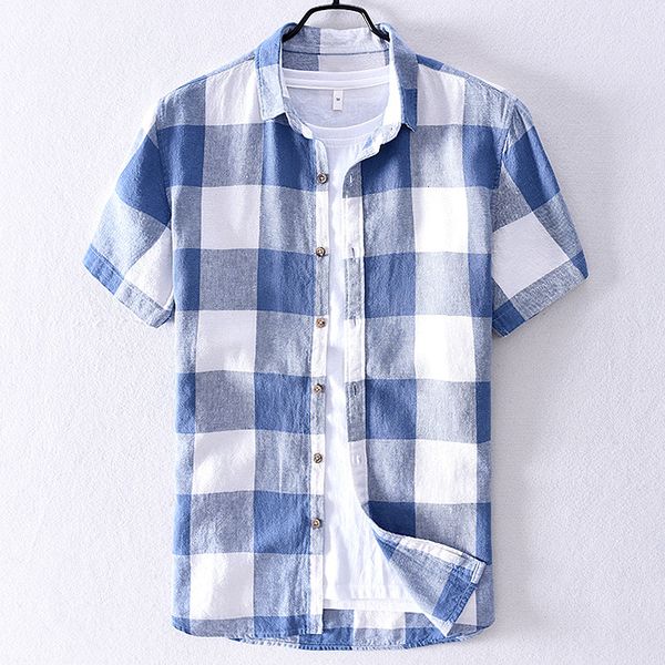 2021 new mens plaid linen short-sleeved summer cotton shirt for brand trend men fashion casual shirts male chemise lhad, White;black
2021 new mens plaid linen short-sleeved summer cotton shirt for brand trend men fashion casual shirts male chemise lhad, White;black