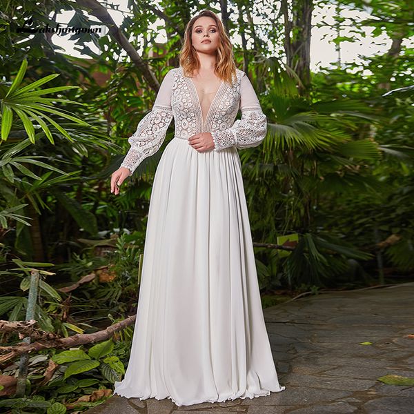 2021 new plus size lace chiffon a line wedding es v-neck long sleeve lace-up bridal gowns with beading vestido de novia a0iq, White
2021 new plus size lace chiffon a line wedding es v-neck long sleeve lace-up bridal gowns with beading vestido de novia a0iq, White