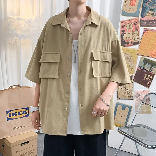 men's casual shirts summer short-sleeved shirt fashion retro pocket tooling men streetwear loose gray/black/khaki mens, White;black
men's casual shirts summer short-sleeved shirt fashion retro pocket tooling men streetwear loose gray/black/khaki mens, White;black