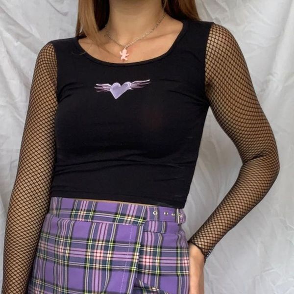 women's t-shirt women t-shirts fishnet net yarn splicing slim o-neck long sleeve harajuku tee shirt femme t 2021 female, White
women's t-shirt women t-shirts fishnet net yarn splicing slim o-neck long sleeve harajuku tee shirt femme t 2021 female, White