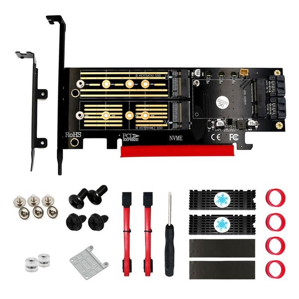 3 in 1 msata and m.2 nvme sata ssd to pci-e 4x and sata3 adapter with heatsink for 2280/2260/2242/2230 ssd
3 in 1 msata and m.2 nvme sata ssd to pci-e 4x and sata3 adapter with heatsink for 2280/2260/2242/2230 ssd