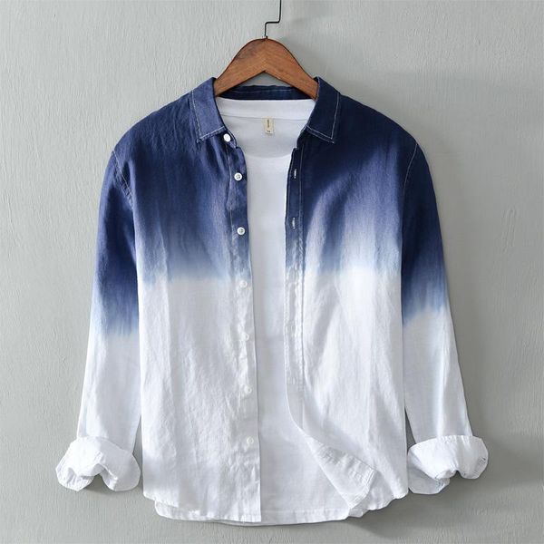 men's long sleeve shirt pure linen fashion hanging dyed gradient button chic male casual clothing y3388, White;black
men's long sleeve shirt pure linen fashion hanging dyed gradient button chic male casual clothing y3388, White;black