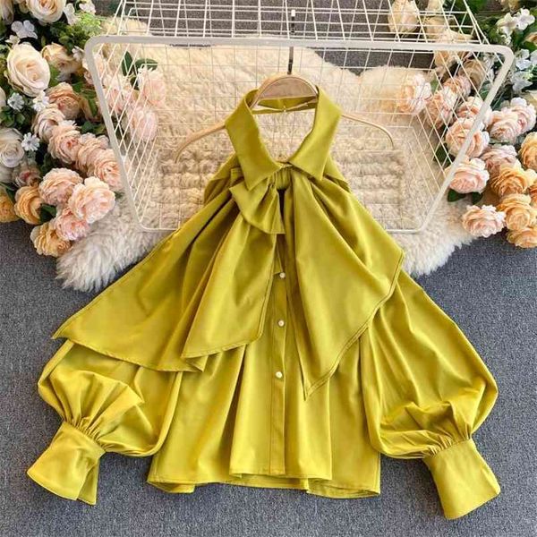 korean fashion women's shirt blouse solid halter neck lantern sleeve bow single breasted streetwear female chic 210603, White
korean fashion women's shirt blouse solid halter neck lantern sleeve bow single breasted streetwear female chic 210603, White