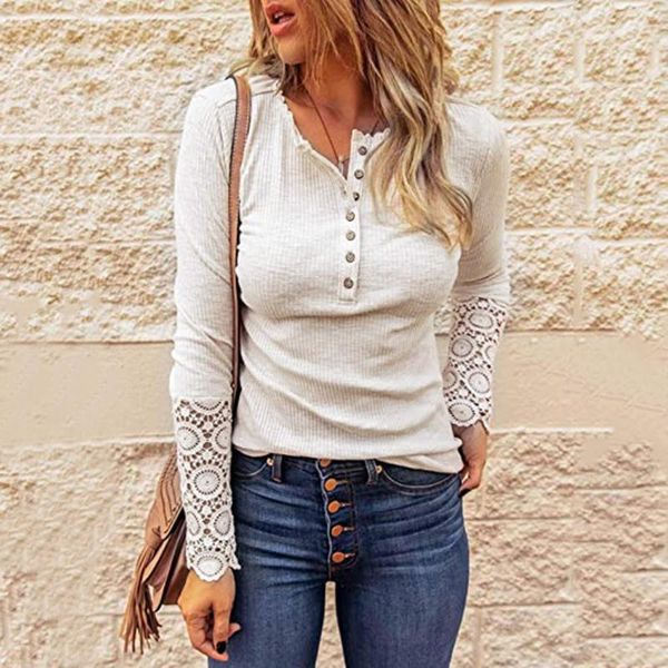 women's blouses & shirts women blouse basic pullover shirt front button v-neck lace vintage solid knitted elegant long sleeve tunic aut, White
women's blouses & shirts women blouse basic pullover shirt front button v-neck lace vintage solid knitted elegant long sleeve tunic aut, White