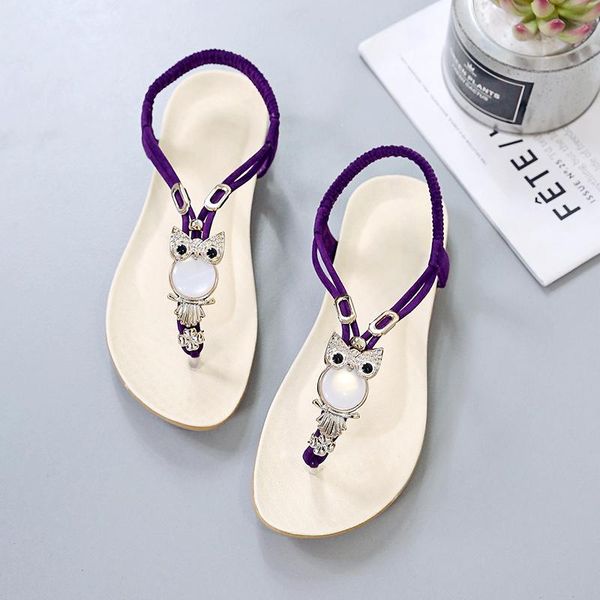 summer 2021 bohemian flat beaded beach sandals for ladies, Black