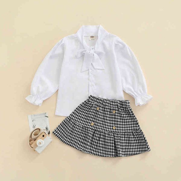 2pcs children's sets solid color long sleeve shirt plaid short skirt toddler girls spring autumn daily clothing 1-6 years g220217, White 
2pcs children's sets solid color long sleeve shirt plaid short skirt toddler girls spring autumn daily clothing 1-6 years g220217, White