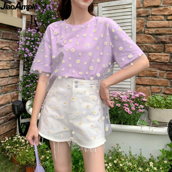 korean fashion sweet mesh daisy t-shirt for women ins loose girl student joker summer short sleeve streetwear clothing 210302, White
korean fashion sweet mesh daisy t-shirt for women ins loose girl student joker summer short sleeve streetwear clothing 210302, White