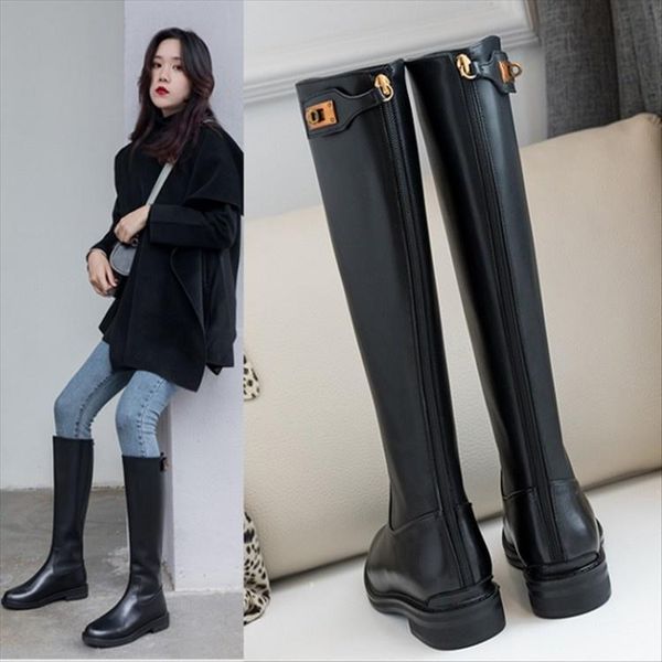 boots long women's autumn winter belt buckle back zipper low heel leather bottom knight high 40, Black
boots long women's autumn winter belt buckle back zipper low heel leather bottom knight high 40, Black