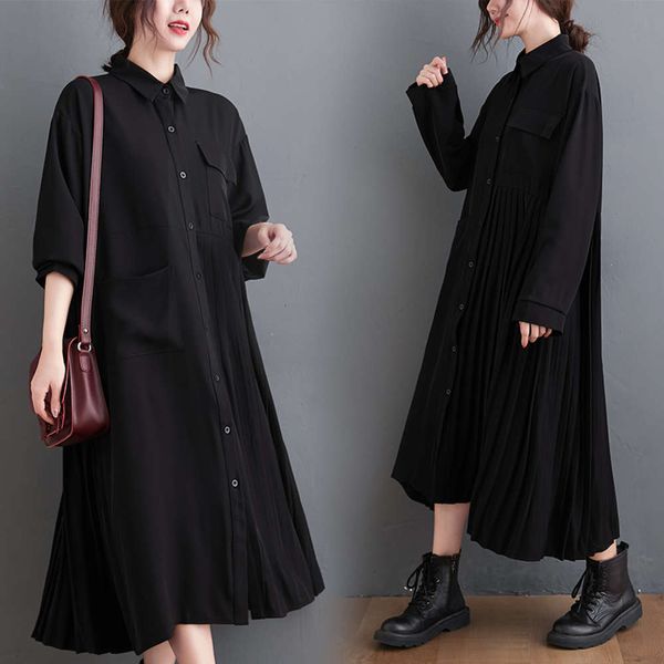 2021 spring new literature and art big size fat sister casual thin medium length long sleeve pleated dress women's wear, Black;gray
2021 spring new literature and art big size fat sister casual thin medium length long sleeve pleated dress women's wear, Black;gray