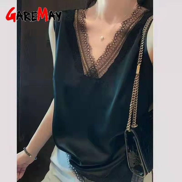 women's tanks & camis summer blouses sleeveless lace basic ladies black beautiful elegant satin silk for women plus size, White 
women's tanks & camis summer blouses sleeveless lace basic ladies black beautiful elegant satin silk for women plus size, White