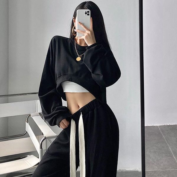 women's hoodies & sweatshirts lady girl fashion curved hem round neck pullover loose short long sleeve sweatshirt korean autumn win, Black
women's hoodies & sweatshirts lady girl fashion curved hem round neck pullover loose short long sleeve sweatshirt korean autumn win, Black