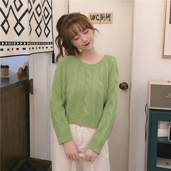 women's sweaters casual korean style short pullovers clothing fashion brand spring simple autumn loose knitted crop, White;black
women's sweaters casual korean style short pullovers clothing fashion brand spring simple autumn loose knitted crop, White;black