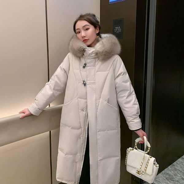 down jacket women's middle long 21ss designer thickened knee length korean white duck ox horn button, Black
down jacket women's middle long 21ss designer thickened knee length korean white duck ox horn button, Black