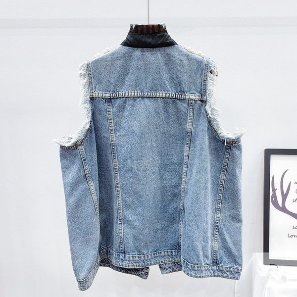 summer fashion holes denim vest women beading splicing net yarn waistcoat sleeveless jacket coat female loose short jeans vests 0322, Black;white
summer fashion holes denim vest women beading splicing net yarn waistcoat sleeveless jacket coat female loose short jeans vests 0322, Black;white