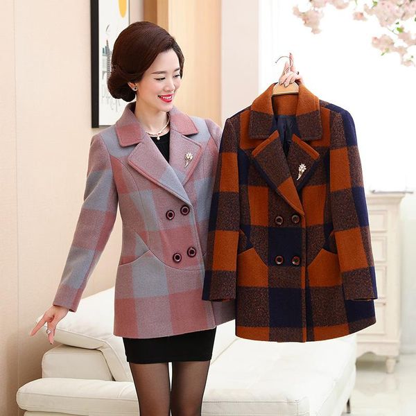 women's wool & blends middle-aged ladies clothing woolen coats coat women long sleeve double breasted lapel plaid jacket casual, Black
women's wool & blends middle-aged ladies clothing woolen coats coat women long sleeve double breasted lapel plaid jacket casual, Black