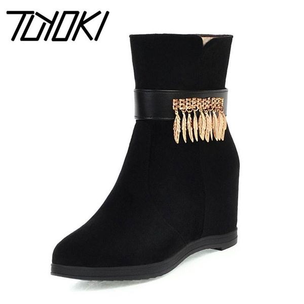 boots tuyoki ankle for women fashion metal leaf tassel wedges shoes hidden heels casual zipper short size 32-43, Black
boots tuyoki ankle for women fashion metal leaf tassel wedges shoes hidden heels casual zipper short size 32-43, Black