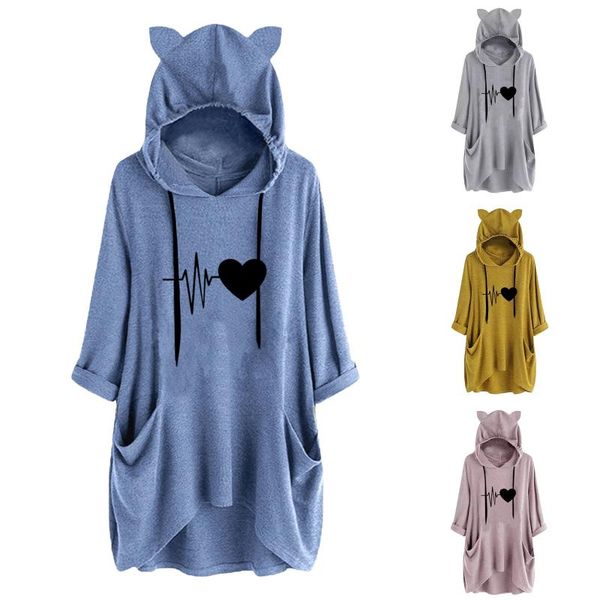 women's hoodies & sweatshirts vintage loose cat ear kawaii heart print big size long hooded with pockets streetwear pullover top, Black
women's hoodies & sweatshirts vintage loose cat ear kawaii heart print big size long hooded with pockets streetwear pullover top, Black