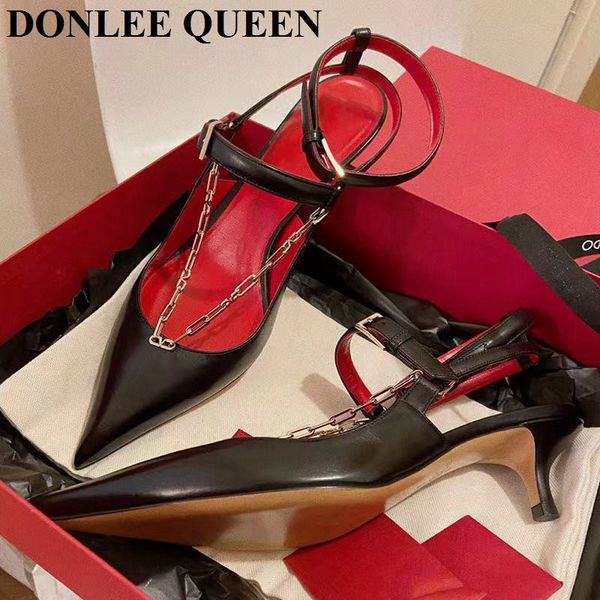 new fashion slingback high heel sandal women brand metal chain design mule back strap pointed toe kitten heel party shoes female, Black
new fashion slingback high heel sandal women brand metal chain design mule back strap pointed toe kitten heel party shoes female, Black
