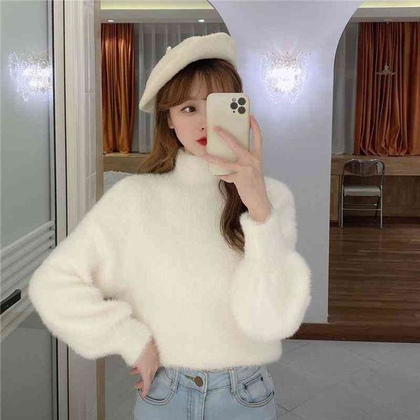 autumn winter turtleneck loose cropped sweater women woman sweaters femme chandails pull hiver, White;black