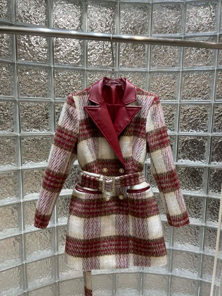 aw2021 new contrast checked coat, Black;brown