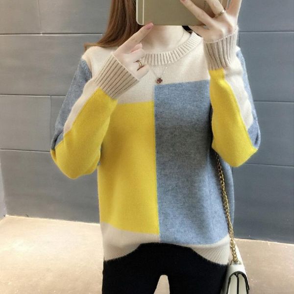 women's sweaters girl's cute sweater women winter warm knitted pullover loose contrasting colors long sleeve round neck, White;black 
women's sweaters girl's cute sweater women winter warm knitted pullover loose contrasting colors long sleeve round neck, White;black
