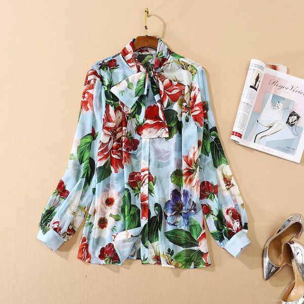 2021 new runway female women elegant bow long sleeve floral printed chiffon blouses 1x7w, White
2021 new runway female women elegant bow long sleeve floral printed chiffon blouses 1x7w, White