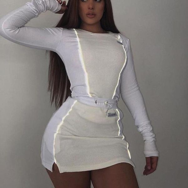 two piece dress casual fashion reflective striped outfits women long sleeve and mini skirt sets 2021 autumn white set
two piece dress casual fashion reflective striped outfits women long sleeve and mini skirt sets 2021 autumn white set