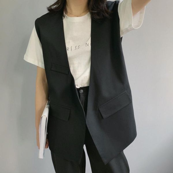 women's vests japan korean simple basic vest jacket black women coat spring sleeveless elegant office chic casual outwear coats 2021, Black;white
women's vests japan korean simple basic vest jacket black women coat spring sleeveless elegant office chic casual outwear coats 2021, Black;white