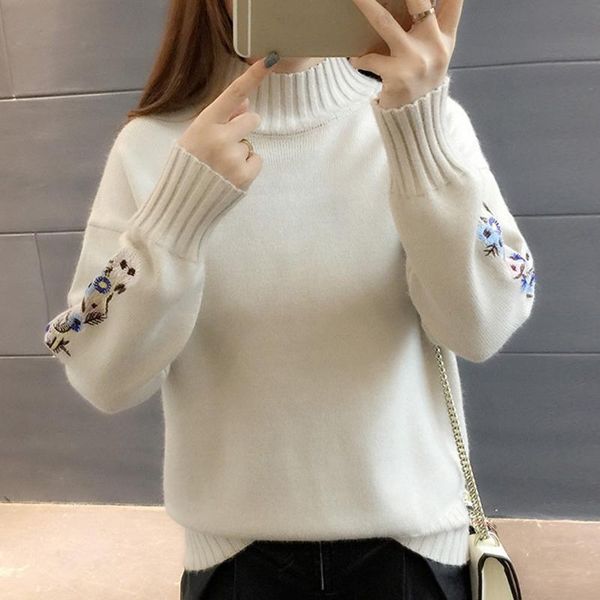 women's sweaters 2021 loose thick warm winter pullover sweater women embroidery jumper half turtleneck long sleeve knit yellow female, White;black
women's sweaters 2021 loose thick warm winter pullover sweater women embroidery jumper half turtleneck long sleeve knit yellow female, White;black